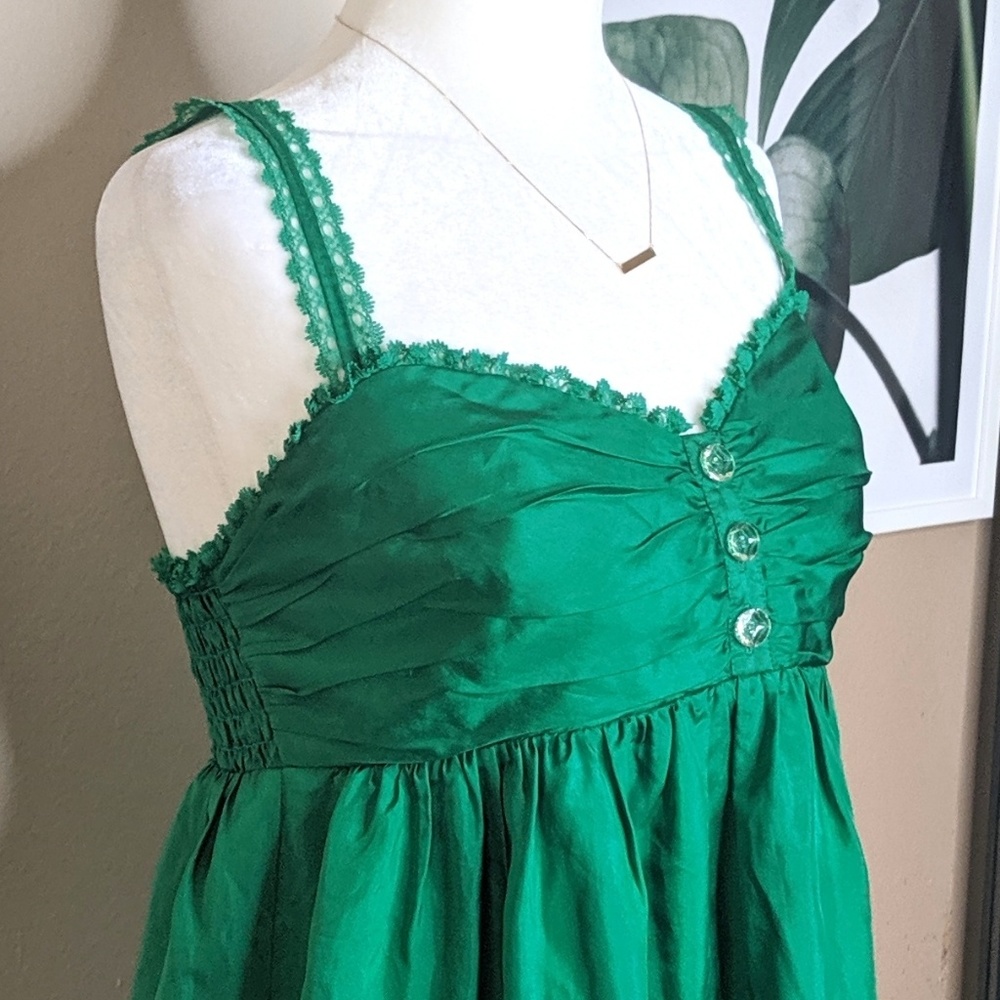 Betsey Johnson Green Silk Lace Trim Dress Pin-up - Picture 3 of 7